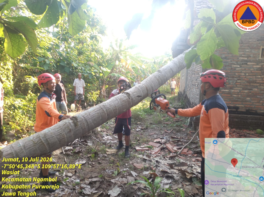 Angin Kencang Menyebabkan Pohon Tumbang Menimpa Rumah Warga di Desa Wasiat Kecamatan Ngombol