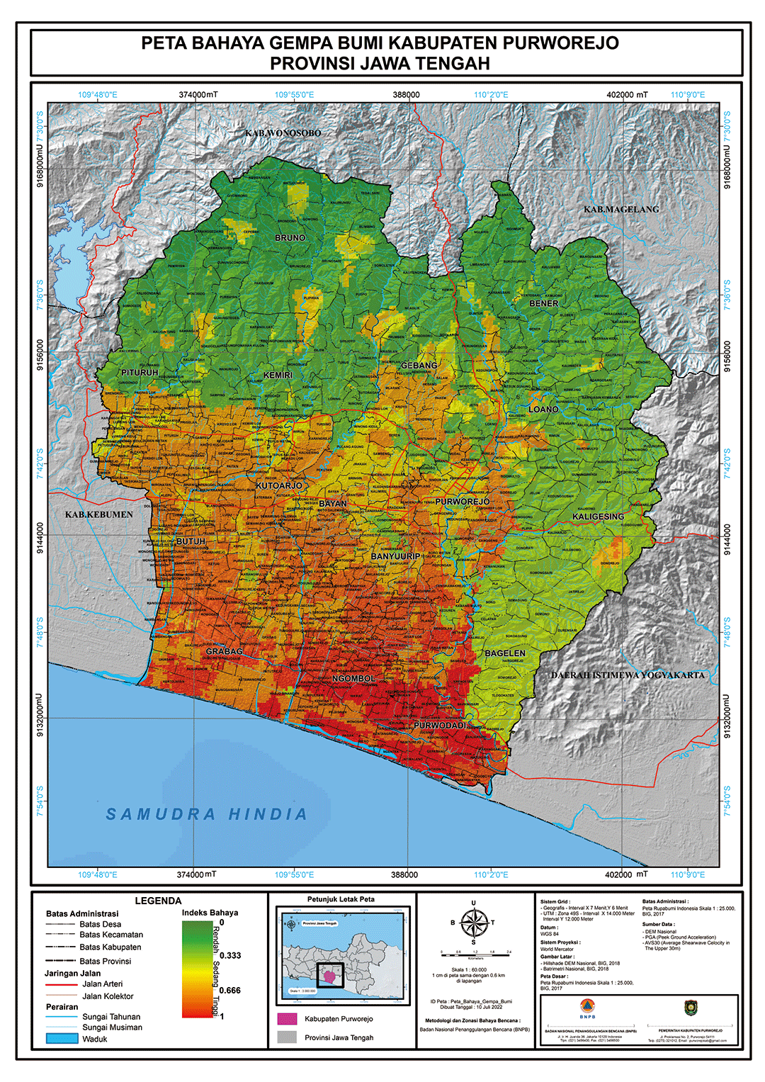 PETA BAHAYA GEMPA BUMI KABUPATEN PURWOREJO 
